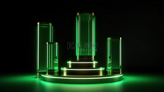壁纸线条背景图片_霓虹绿镀金 3D 讲台展示带有金线装饰的奢侈品