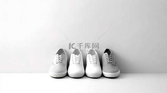 穿鞋子背景图片_白色背景上的一双 3D 建模鞋，带有一丝灰色阴影