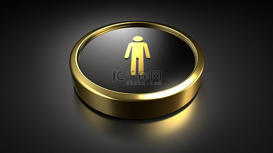 q版置顶按钮背景图片_金色人类符号图标 3d 渲染的 ui ux 界面元素的圆形按键按钮