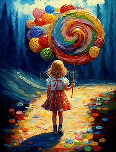 抽象卡通浪漫糖果少女油画水彩画背景