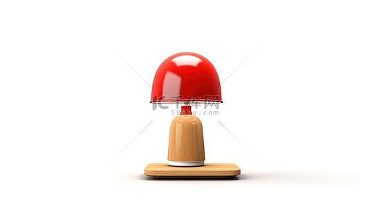 白色背景隔离红灯与木顶桌的 3d 插图