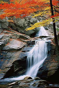 红叶瀑布岩石岸和岩石山