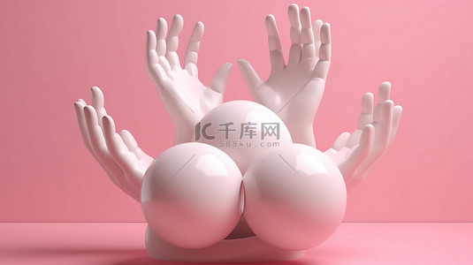 粉红色背景下玩杂耍 3d 球的白色手雕塑