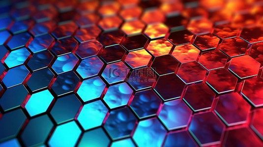 科技感网格背景背景图片_3d 渲染高科技概念彩色六角形几何背景
