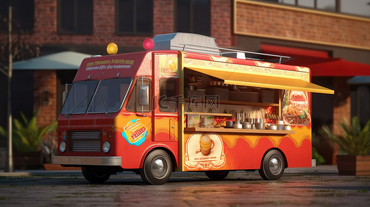 服务城市背景图片_有趣的城市餐车 3D 模型