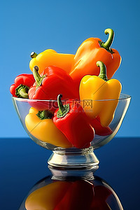 一个透明的碗，里面装满了不同颜色的辣椒