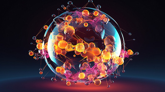 气泡黄色背景图片_核聚变反应 3d 渲染中充满活力的气泡