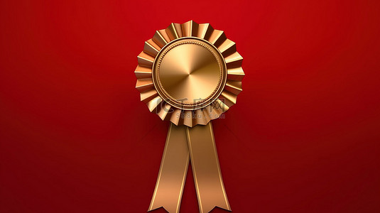 3d 渲染金奖杯奖与棕色背景上的红色玫瑰空白丝带