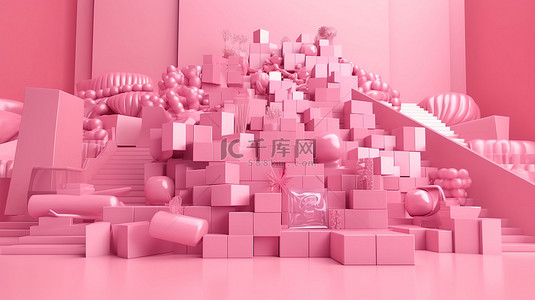 粉红色网上购物销售季节概念 3D 渲染销售和促销优惠券