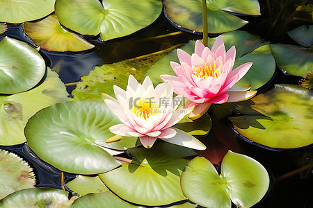 池塘花背景图片_池塘里的睡莲植物被包围