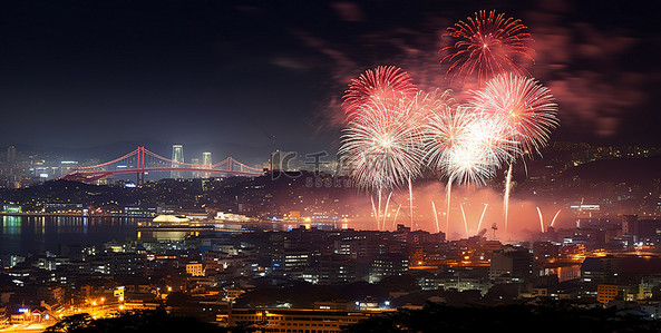 新年韩国背景图片_金尚亭市上空的新年烟花