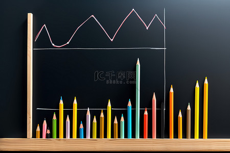 粉笔棒铅笔铅笔和黑板与生长图