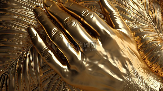 抽象 3D 渲染插图金色棕榈背景，带有一丝优雅
