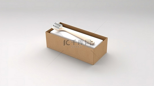 可环保背景图片_生态友好型牙刷套装木刷，装在可回收纸板箱中，在白色背景上以 3D 渲染