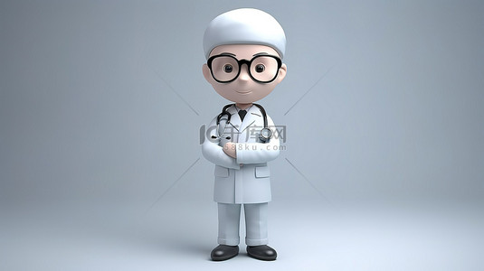 白色 3D 微型雕像摆出双臂交叉的医生姿势