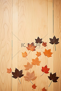 漂浮的枫叶背景图片_秋叶漂浮在木桌和桌面上的空中