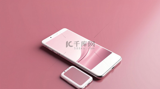 全屏白色智能手机的粉红色背景 3d 插图