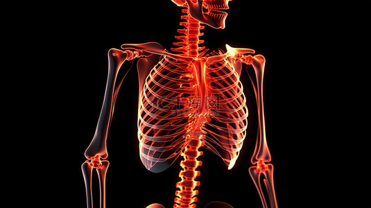脊柱损伤背景图片_骨盆骨痛的受伤骨骼结构的 3d 渲染图，红光显示