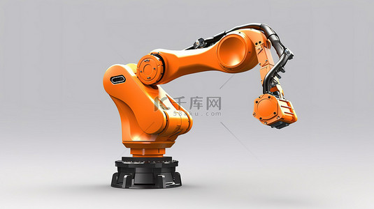 多功能机器人橙色手臂非常适合工厂工作或机电设备中的复杂任务 3D 插图
