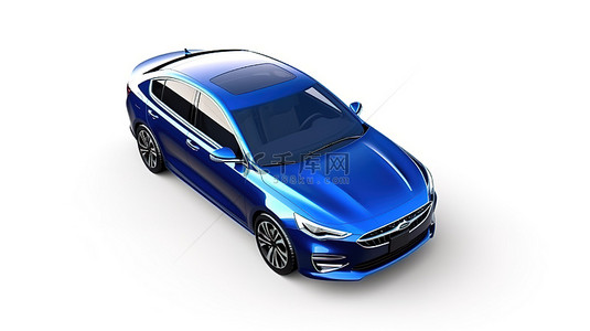 白色背景运动配置的蓝色高级轿车的 3D 渲染