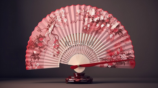 红折扇背景图片_3D渲染的中国手扇
