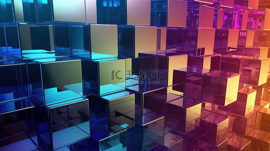 科技块背景图片_企业奢侈品 3D 渲染的抽象玻璃插图，具有折射背景，具有令人惊叹的水晶块和色散