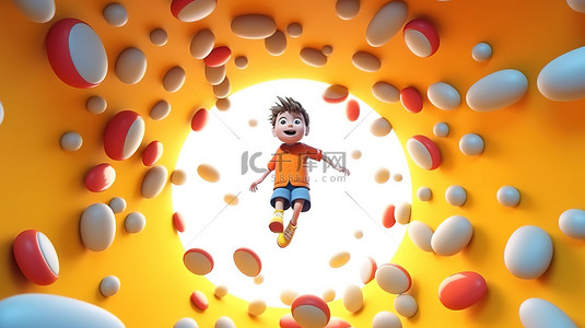 跺脚跳跃背景图片_一个孩子在医学保健主题旁边跳跃的卡通插图，有文字空间