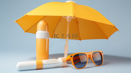 防晒保湿背景图片_防晒 3d 雨伞和太阳镜