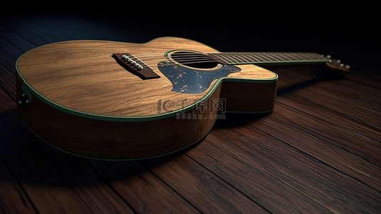3D 渲染中的原声吉他插图设计