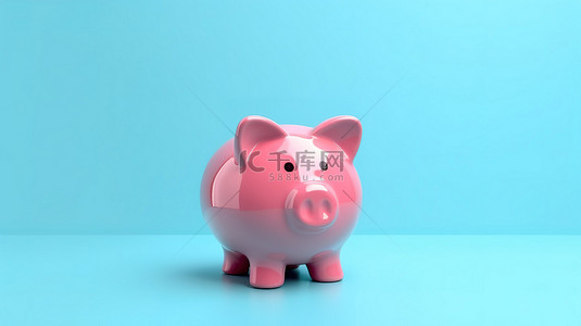 创意猪背景图片_粉红色背景与蓝色存钱罐的 3D 插图