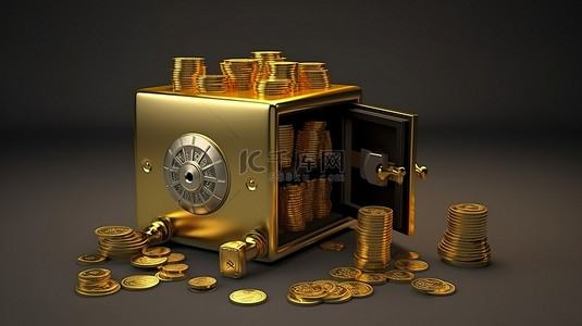 金币钱和钱包的安全财富插图，用于财务储蓄