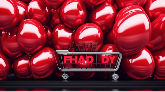 黑色星期五销售广告的白色框架红色气球的 3D 渲染