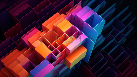 3d 渲染几何抽象背景与霓虹灯效果