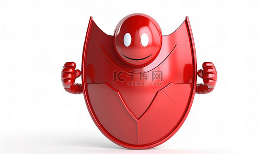3D 渲染吉祥物红色金属盾牌人物与篮球