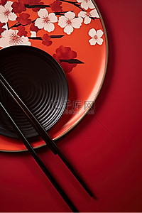 红色背景板背景图片_红色背景中的筷子板和风扇