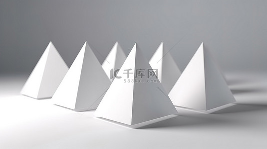 3D 渲染的独立三角形帐篷卡，带有空白纸，用于桌子设置模型