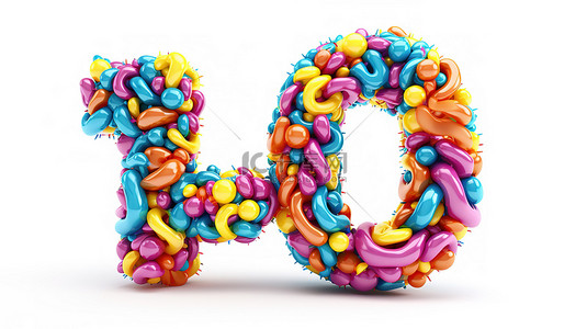 充满活力的 3D 渲染充气生日气泡字母在白色背景上拼写“生日快乐”