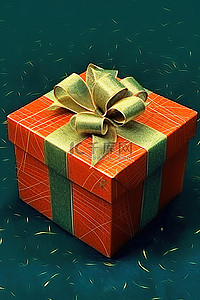 橙色和绿色的礼物盒，附有小金色蝴蝶结