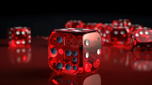 赌场主题背景，带有 3D 渲染的红色骰子和皇冠，配有剪切路径