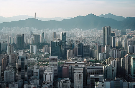 背景韩国背景图片_以山为背景的高楼大厦