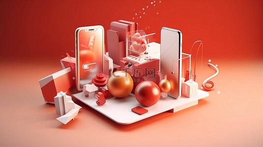 手机店店铺背景图片_3D 在线购物 在您的智能手机上探索数字营销的世界