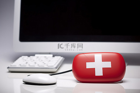 鼠标电脑背景图片_站在电脑鼠标旁边的红十字