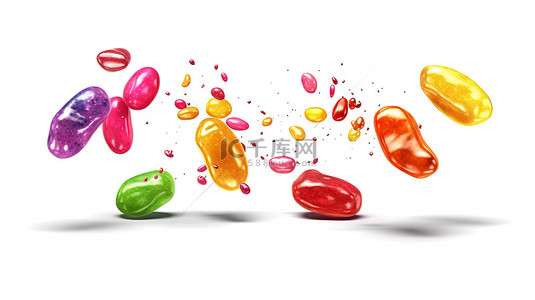 爆炸性软心豆粒糖是一个色彩缤纷的爆裂集，在 3d 中的白色背景上被隔离