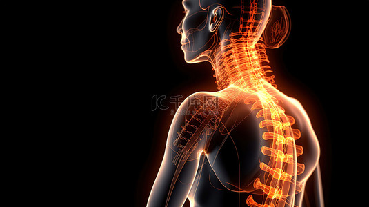 3D 医学女性人物背景上突出显示的脊柱结构