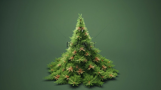 3D 渲染背景，其布局形状像圣诞树，装饰着冷杉树枝