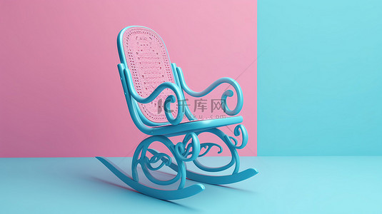 乘凉摇椅背景图片_粉红色背景上的简约复古摇椅蓝色