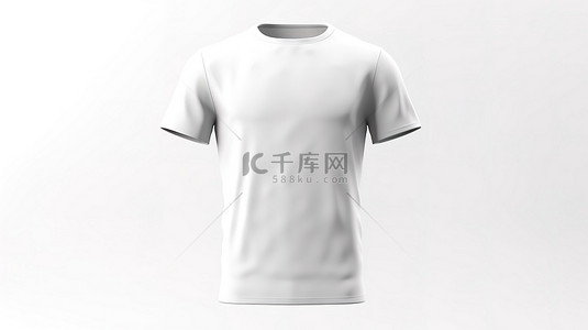 白色t恤样机背景图片_3D 渲染的白色背景上的短袖男式 T 恤样机