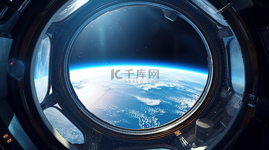 飞船舷窗背景图片_NASA 提供了一位宇航员通过宇宙飞船舷窗观察地球的 elements 3D 渲染