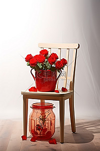 桶背景图片_一个红色花瓶，上面有玫瑰，坐在塑料椅子上