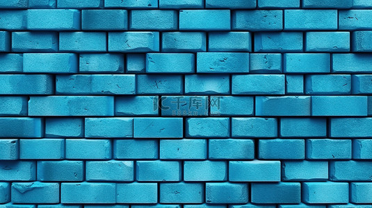 蓝砖墙的 3D 渲染是用于建筑和建筑概念的令人惊叹的砖石和石制品